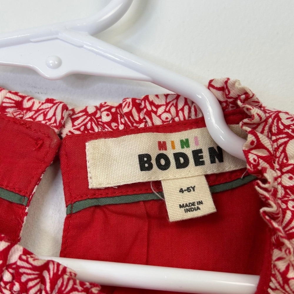 Mini Boden Girls Red Floral Prairie Dress‎ Size 4 5 Kids Ruffle Cottage - Picture 4 of 8